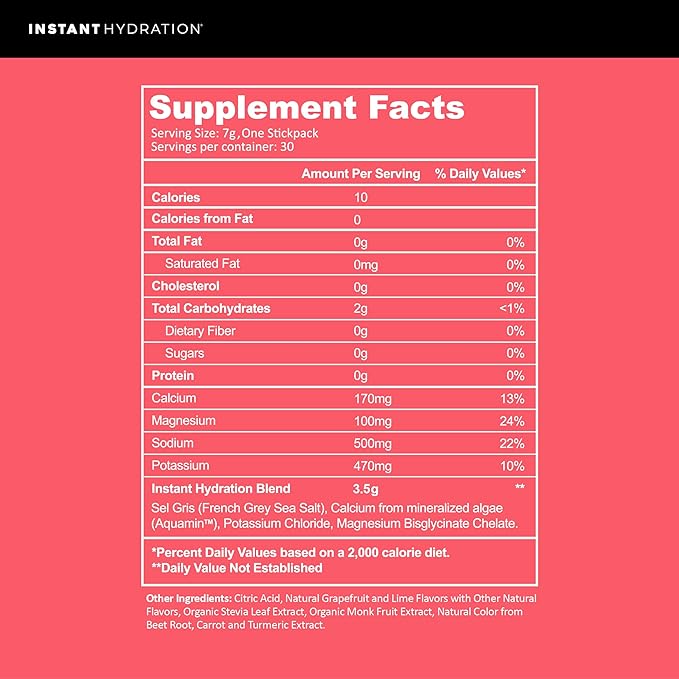Instant Hydration Electrolytes Powder Packets - Raspberry Electrolyte Drink Mix - Zero Sugar