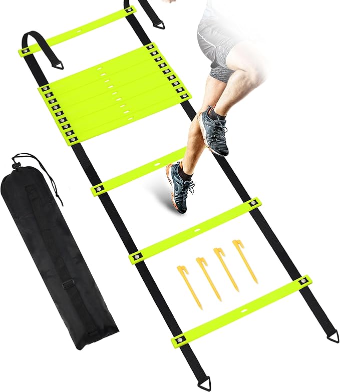 Fixed Rung Agility Ladder - 20ft 12 Rungs No Tangle Speed and Agility Training Equipment for Soccer