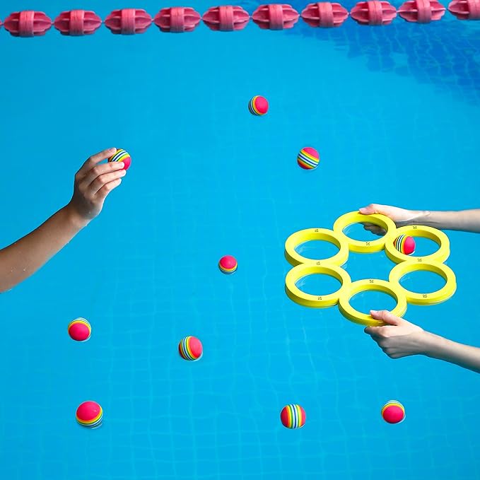 Hiboom Pool Game with Score, Combo Foam Pool Floats with 10 Colorful Tossing Balls, Toss Game