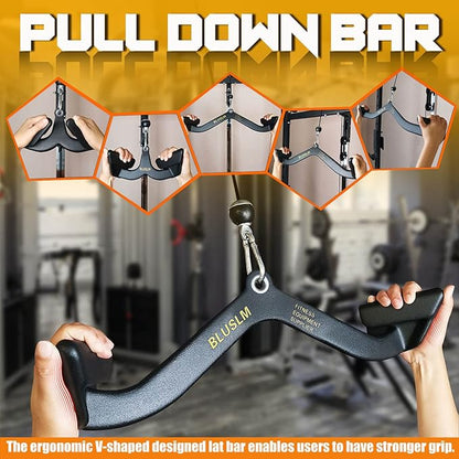 LAT Pull Down Bar for Cable Machine, LAT Pulldown Attachments T Bar V Bar Cable Attachment, Back