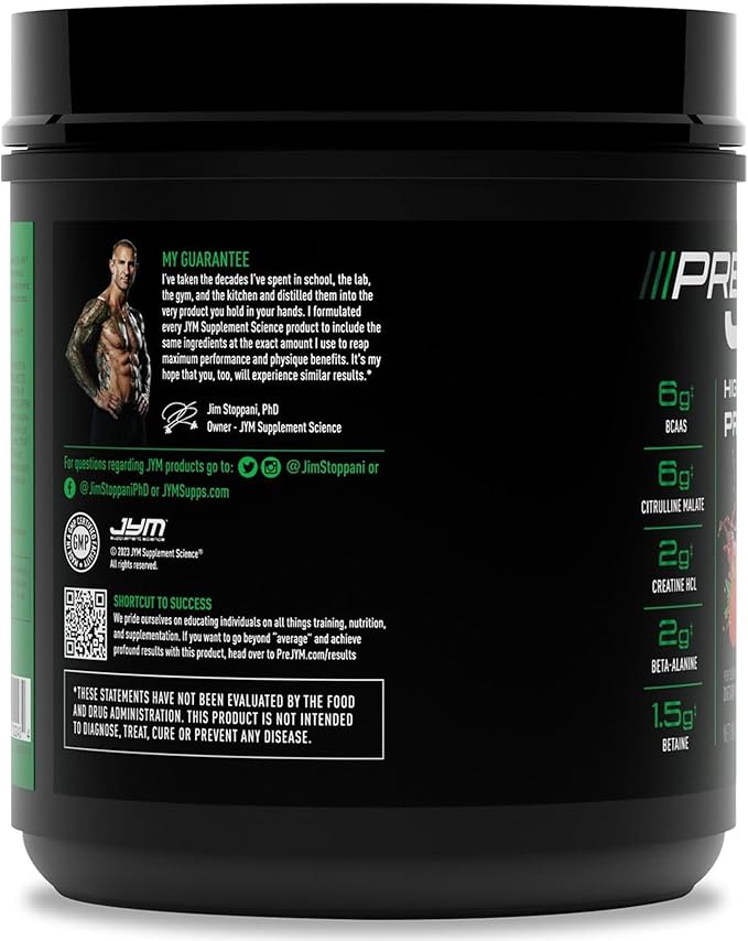 JYM Supplement Science Pre JYM Strawberry Kiwi Pre Workout Powder - BCAAs, Nootropics, Creatine