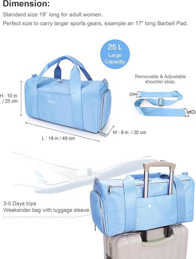 Gym Bag for Women Girls with Shoe Compartment & Wet Pocket - Duffle Bag for Travel Sports Fitness