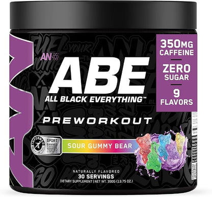 All Black Everything Pre Workout Powder | 30 Servings | Sour Gummy Bear | 350mg Caffeine |
