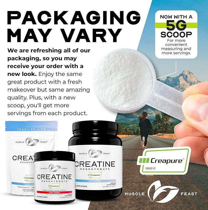 Muscle Feast Creapure Creatine Monohydrate Powder, Vegan Keto Friendly Gluten-Free Easy to Mix