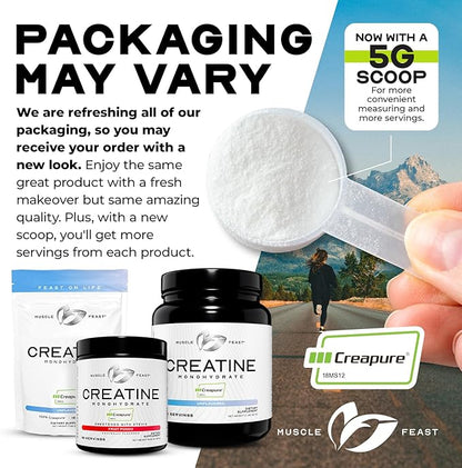 Muscle Feast Creapure Creatine Monohydrate Powder, Vegan Keto Friendly Gluten-Free Easy to Mix