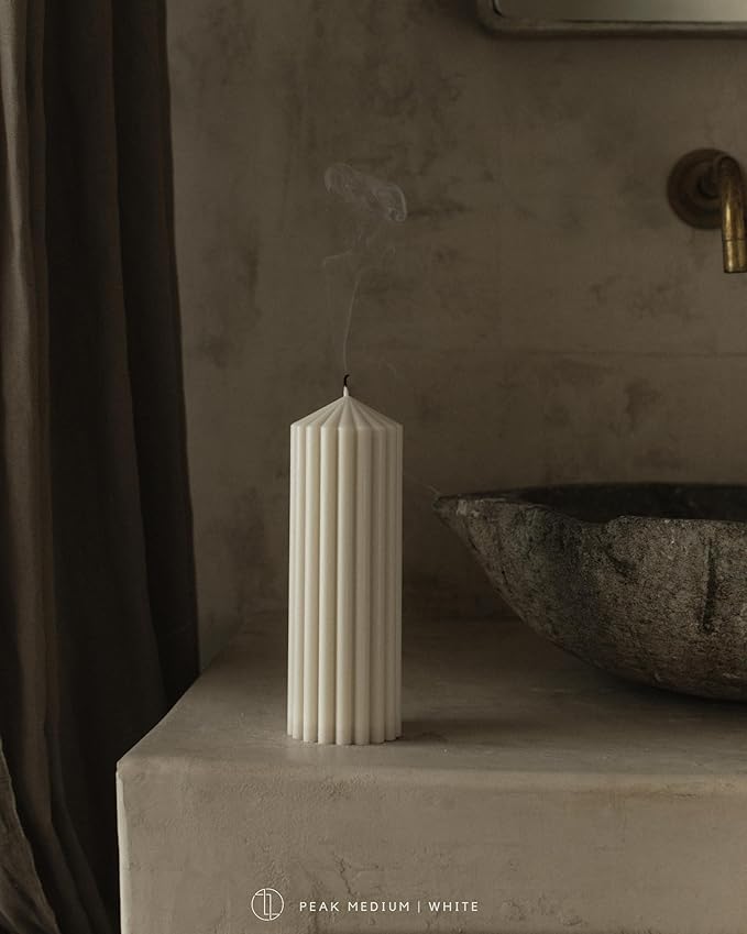 LAWA Ribbed Peak Pillar Candle - Large Beautiful Handmade Pillar Scented Soy Wax Candle Elegant