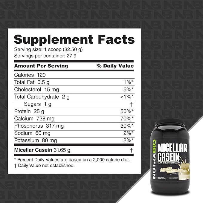 NutraBio Casein Protein Powder, Micellar Casien Powder, 25g Slow Digesting Protein, Helps Keep You