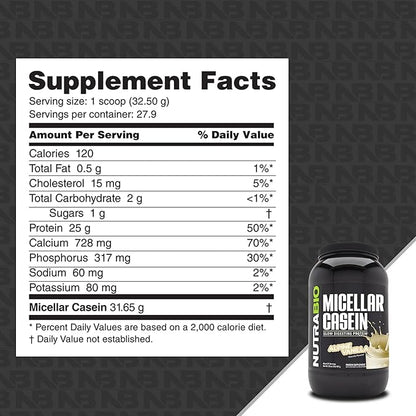 NutraBio Casein Protein Powder, Micellar Casien Powder, 25g Slow Digesting Protein, Helps Keep You