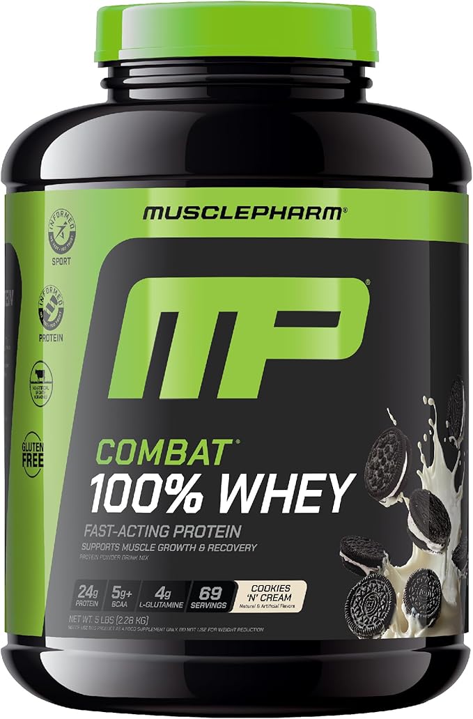 MusclePharm Combat 100% Whey Protein Powder, Cookies ?˜N??Cream Flavor, Fast Recovery & Muscle Gain