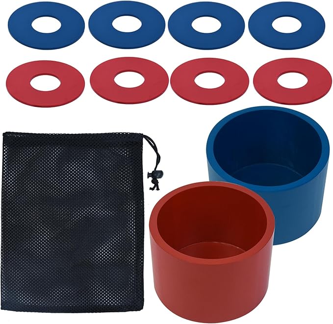 Washer Toss Game Sets Includes 2 Solid Wood Targets and 8 Metal Washers, Portable Beach Cornhole