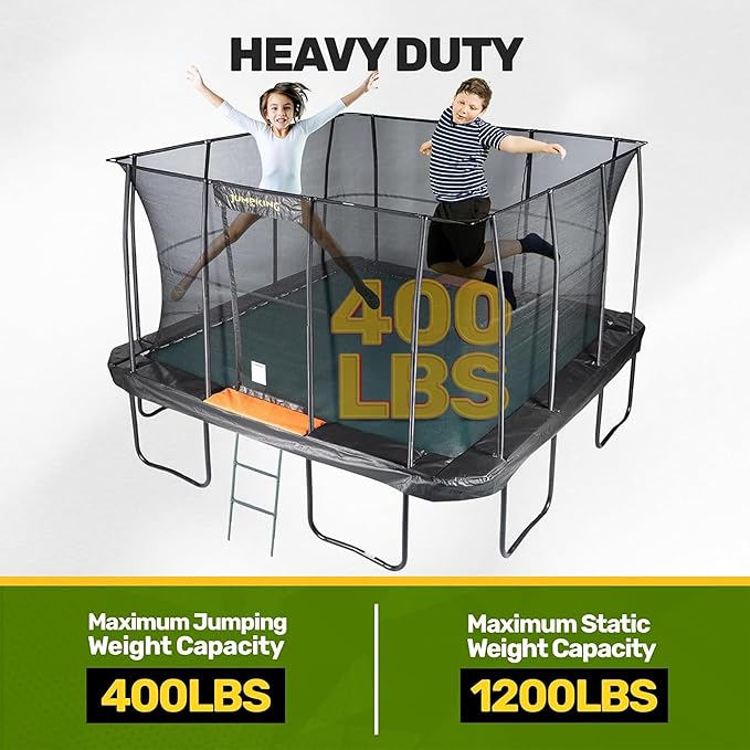 JumpKing Rectangle Trampoline Outdoor with Enclosure, Ladder, and Net, Large Recreational