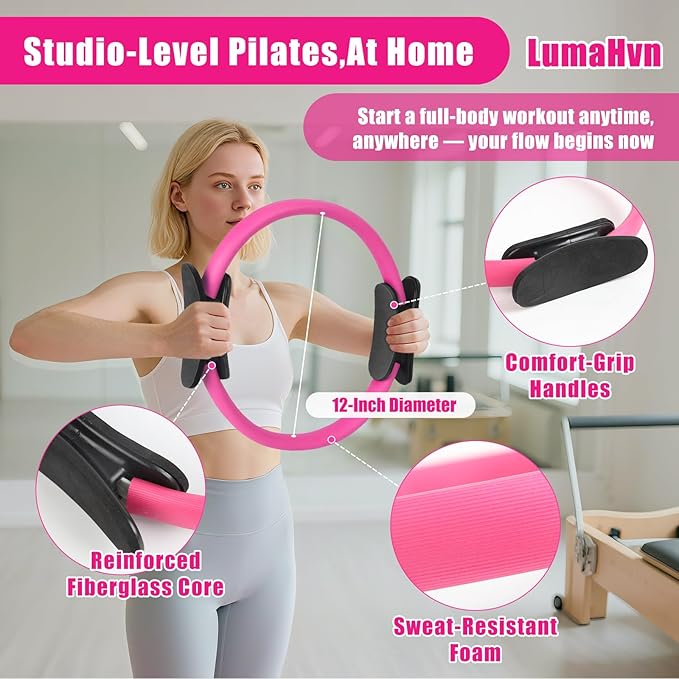 pilates essentials kit for home workouts, pink pilates equipment set with pilates Rings, yoga ball