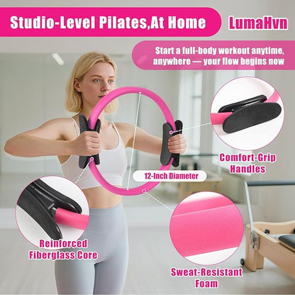pilates essentials kit for home workouts, pink pilates equipment set with pilates Rings, yoga ball