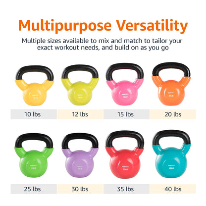 Amazon Basics Vinyl Coated Cast Iron Kettlebell for Strength Training, 20 Pounds, Textured Wide