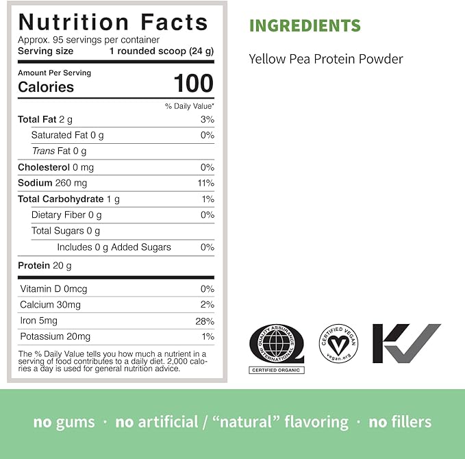 Sprout Living Organic Pea Protein Powder, Unflavored, 20 Grams of Plant Based Organic Protein