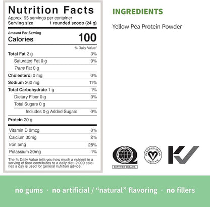 Sprout Living Organic Pea Protein Powder, Unflavored, 20 Grams of Plant Based Organic Protein
