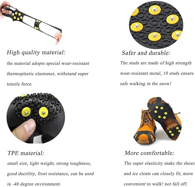 Ice Cleats for Shoes and Boots, Ice Snow Traction Cleats Grippers, Non Slip Shoe Ice Grippers,10