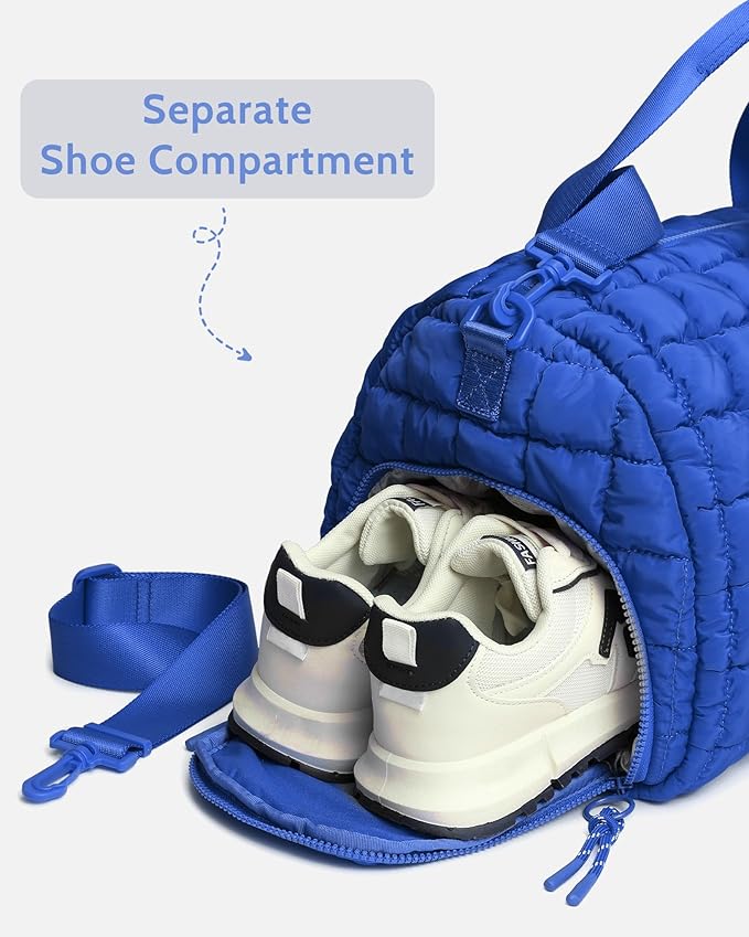 Quilted Duffel Travel Bag for Women, Puffer Gym Duffle Bag with Shoe Compartment Lightweight Large