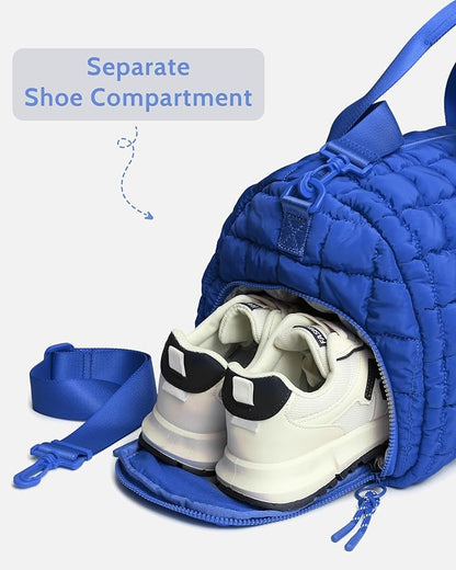 Quilted Duffel Travel Bag for Women, Puffer Gym Duffle Bag with Shoe Compartment Lightweight Large