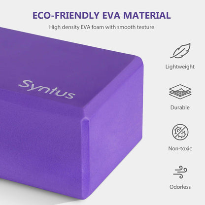 Syntus Yoga Block and Strap Set, 2 EVA Foam Soft Non-Slip Blocks 9×6×4 inches, 8FT Metal D-Ring