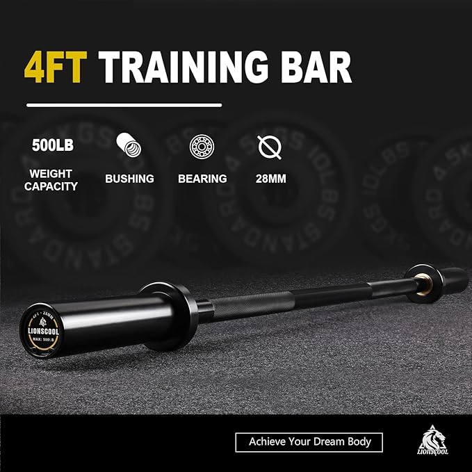 LIONSCOOL Premium 4ft/4.9ft/6ft Barbell for Strength Training and Olympic Weightlifting, 2 Inch Bar