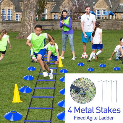 Speed & Agility Ladder Training Equipment Set, Includes 12 Rung 20ft Agility Ladder, 4 Agility