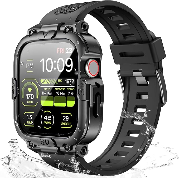 Dsytom Waterproof Case with Band Compatible for Apple Watch Band 45mm 44mm 41mm 40mm for Men