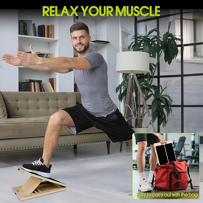 Portable Slant Board for Calf Stretching, 350 Lbs Weight Capacity, Adjustable Wooden Incline Board