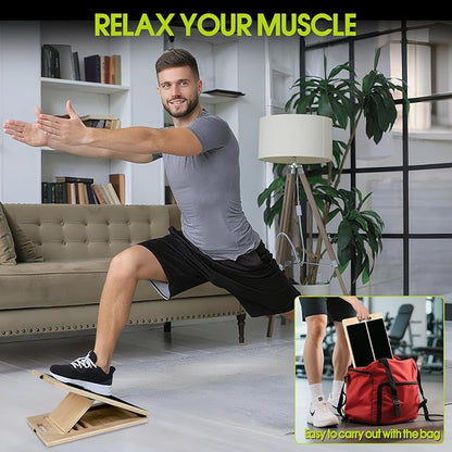 Portable Slant Board for Calf Stretching, 350 Lbs Weight Capacity, Adjustable Wooden Incline Board