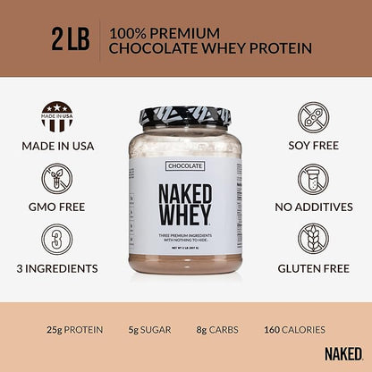 NAKED Whey Chocolate Protein Powder - Only 3 Ingredients - Grass Fed Whey Protein Powder, Organic
