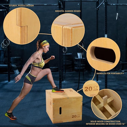 Yes4All Plyo Box, 3-in-1 Wooden Box Jumps for Home Gym (12/14/16?¯in), 450 lbs Boxes Step Up with