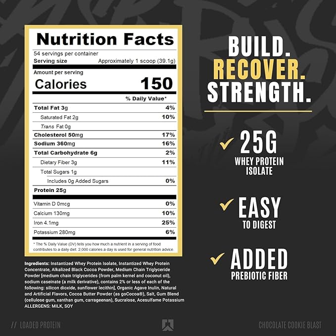 RYSE Loaded Protein Powder - Chocolate Cookie Blast - 25g Whey Protein Isolate & Concentrate with