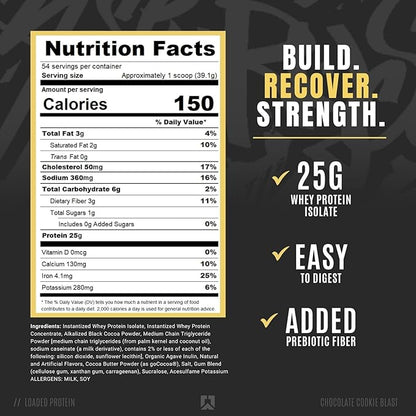 RYSE Loaded Protein Powder - Chocolate Cookie Blast - 25g Whey Protein Isolate & Concentrate with