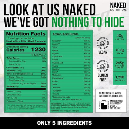 NAKED Vegan Mass - Vanilla Vegan Weight Gainer - 1,230 Calories, Non-GMO, Soy & Gluten Free, No