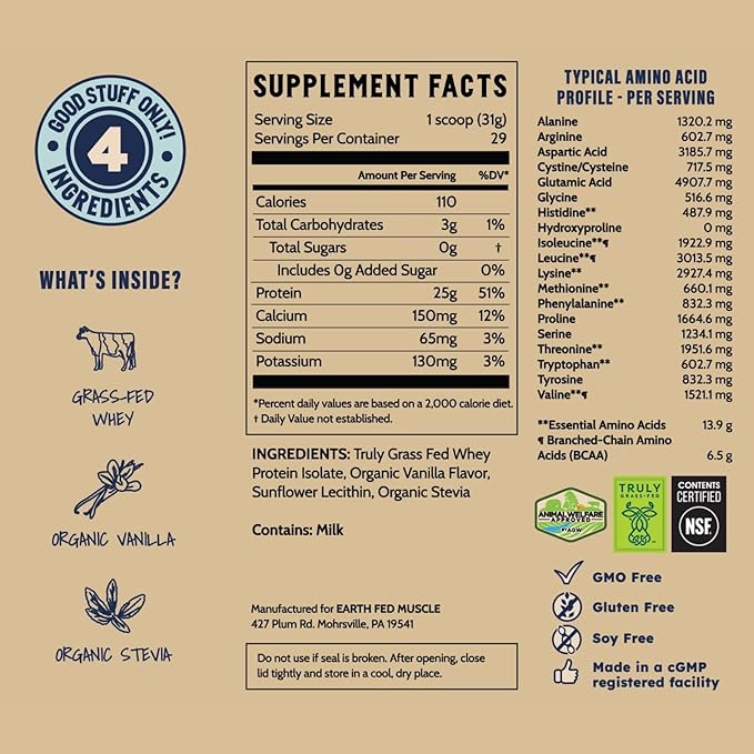 Earth Fed Muscle Whey Back Irish Grass Fed Whey Protein Isolate - NSF-Certified. No Artificial