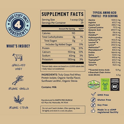 Earth Fed Muscle Whey Back Irish Grass Fed Whey Protein Isolate - NSF-Certified. No Artificial