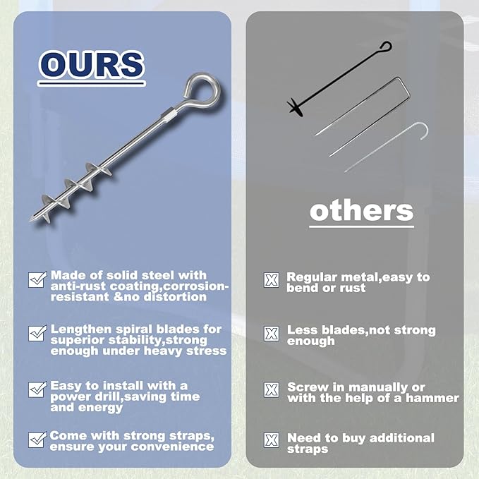 Eurmax USA Trampoline Stakes Screw in Tent Stakes Parts Heavy Duty for Canopies,4-Pack Outdoor