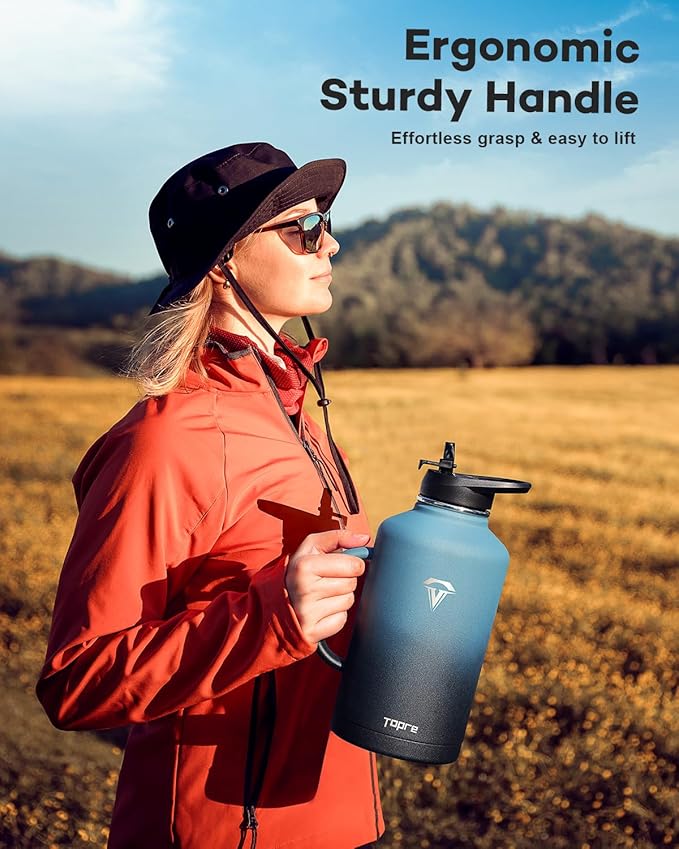 64oz Water Bottle Insulated with Handle,Double-Wall Vacuum Stainless Steel (Cold for 48 Hrs), Half