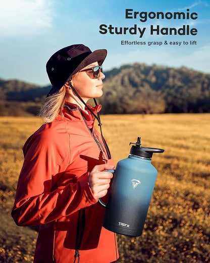 64oz Water Bottle Insulated with Handle,Double-Wall Vacuum Stainless Steel (Cold for 48 Hrs), Half