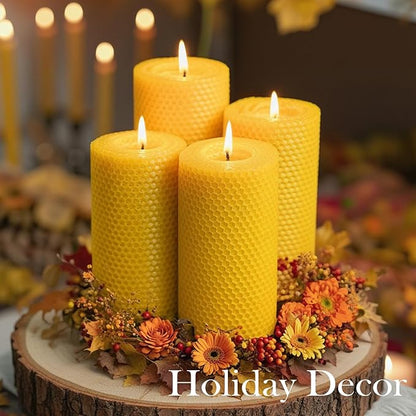 3x6 Rolled Beeswax Candles, 2 Packs, Handcrafted Honeycomb Beeswax Pillar Candles, Natural Pure