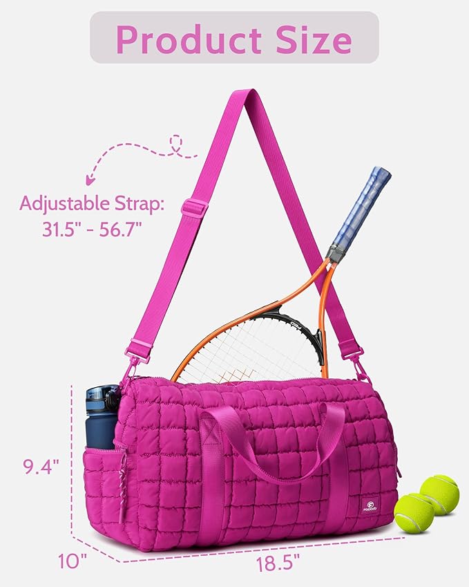 Quilted Duffel Bag for Women, Puffer Gym Duffle Bag with Shoe Compartment Lightweight Large