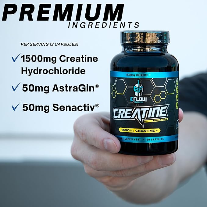 eFlow Creatine Capsules, HCL Creatine Pills - Creatine Supplement for Men & Women, Muscle Builder
