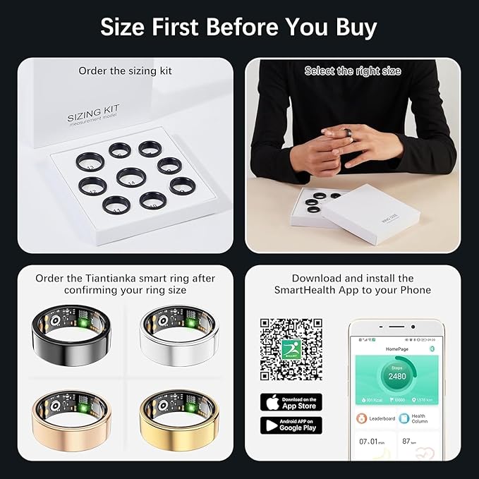 Ring Health Tracker for Women Men, Fit Ring with Heart Rate, Blood Oxygen, Sleep Monitor, Calories