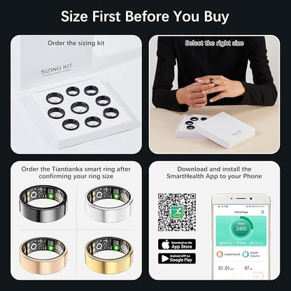 Ring Health Tracker for Women Men, Fit Ring with Heart Rate, Blood Oxygen, Sleep Monitor, Calories