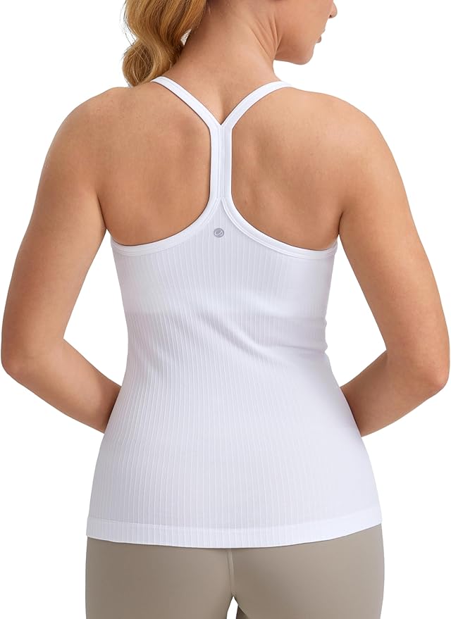 CRZ YOGA Seamless Workout Tank Tops for Women Racerback Athletic Camisole Sports Shirts with Built