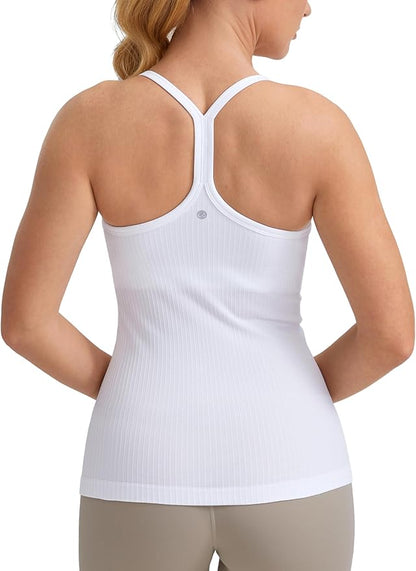 CRZ YOGA Seamless Workout Tank Tops for Women Racerback Athletic Camisole Sports Shirts with Built