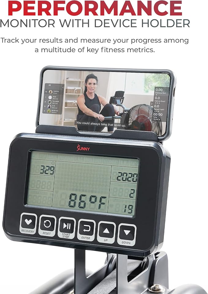 Sunny Health & Fitness Premium Water Rower w/Intensive Dynamic Real-Time Resistance, 300 LB