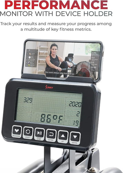 Sunny Health & Fitness Premium Water Rower w/Intensive Dynamic Real-Time Resistance, 300 LB