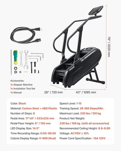 VEVOR Stair Stepper Machine, LED Screen Continuous Climbing Machines, Max Load 330 Lbs Stepping