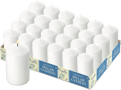 HYOOLA White Pillar Candles 2-inch x 4-inch - 24 Pack Unscented Bulk Pillar Candles - European Made